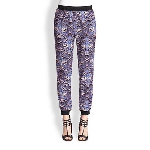 Tibi Ibis Print Jogger Pants Easy Track Pant Purple Feather Joggers Size XS - Picture 11 of 11